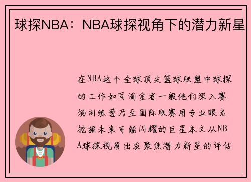球探NBA：NBA球探视角下的潜力新星