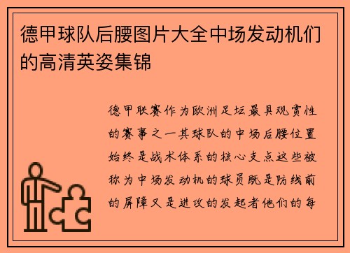 德甲球队后腰图片大全中场发动机们的高清英姿集锦